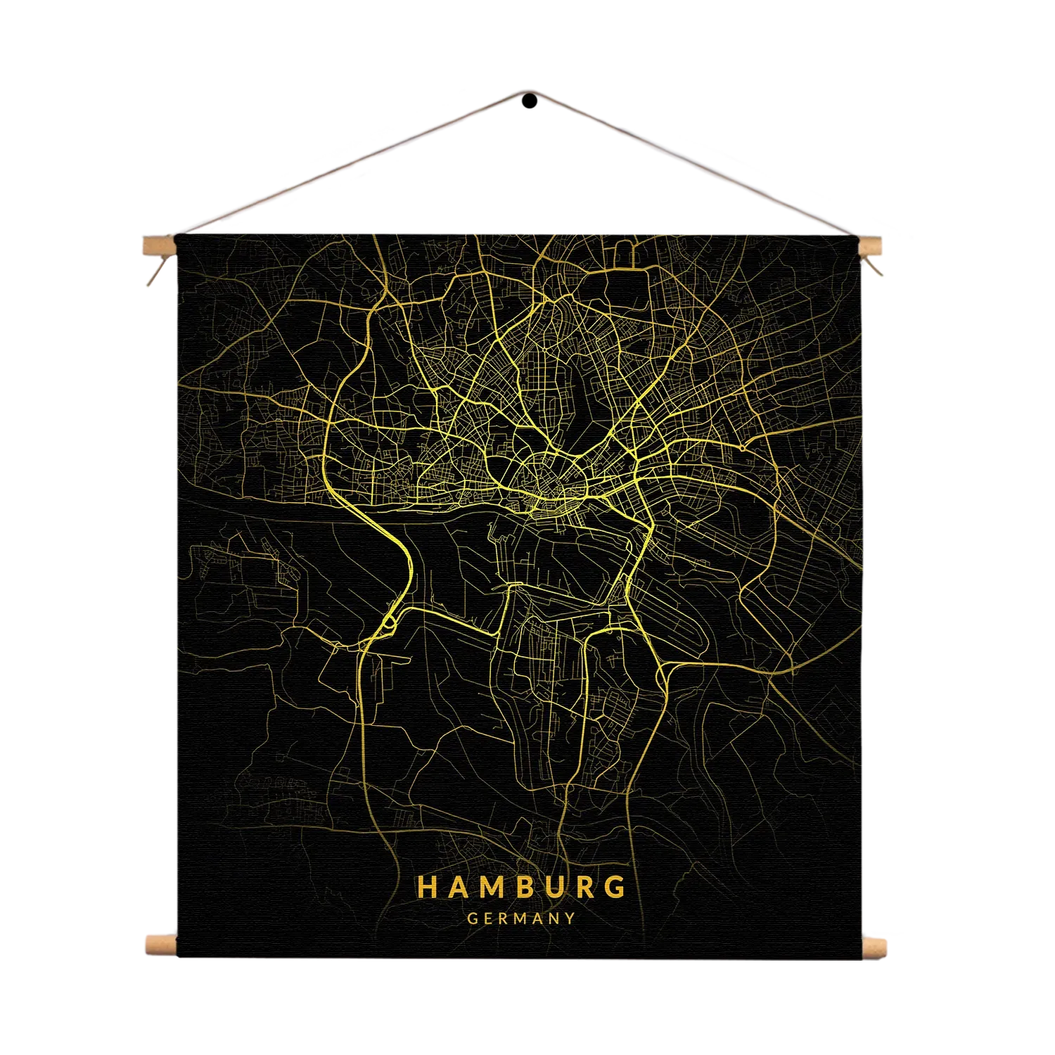 Textielposter Hamburg Plattegrond Zwart Geel Vierkant Template TP Vierkant Steden 66 1