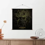 Textielposter Hamburg Plattegrond Zwart Geel Vierkant Template TP Vierkant Steden 66 2