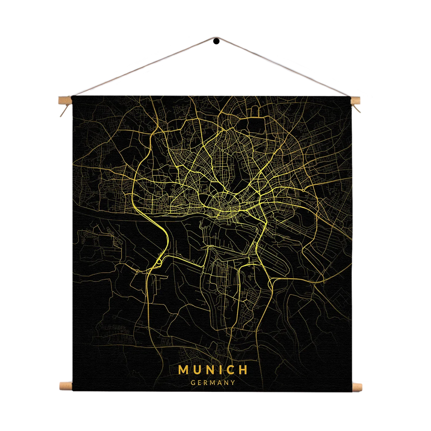 Textielposter Munich München Plattegrond Zwart Geel Vierkant Template TP Vierkant Steden 67 1
