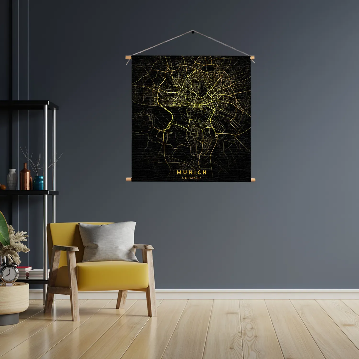 Textielposter Munich München Plattegrond Zwart Geel Vierkant Template TP Vierkant Steden 67 3