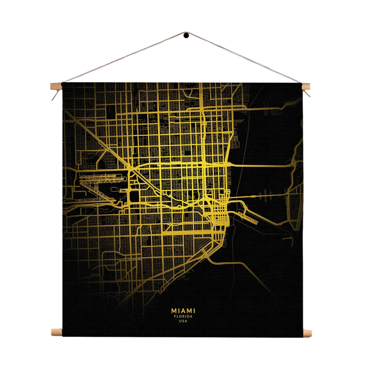 Textielposter Miami Plattegrond Zwart Geel Vierkant Template TP Vierkant Steden 71 1