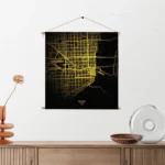 Textielposter Miami Plattegrond Zwart Geel Vierkant Template TP Vierkant Steden 71 2