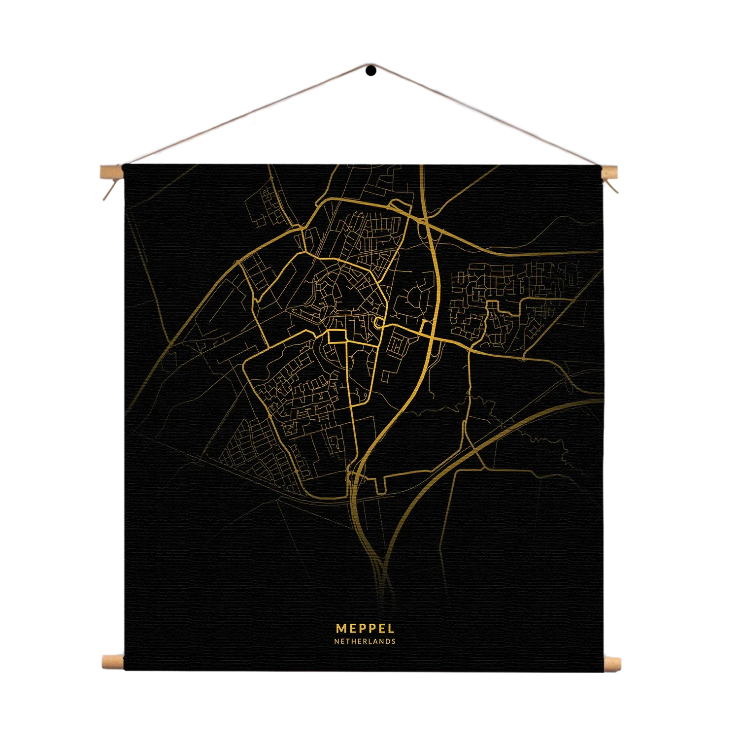 Textielposter Meppel Plattegrond Zwart Geel Vierkant Template TP Vierkant Steden 73 1