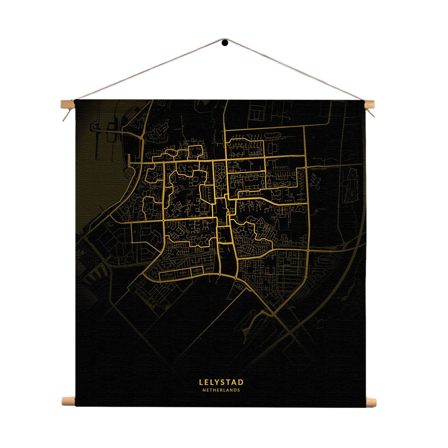 Textielposter Lelystad Plattegrond Zwart Geel Vierkant Template TP Vierkant Steden 74 1