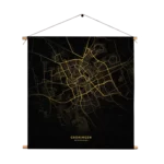 Textielposter Groningen Plattegrond Zwart Geel Vierkant Template TP Vierkant Steden 75 1
