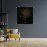 Textielposter Groningen Plattegrond Zwart Geel Vierkant Template TP Vierkant Steden 75 3