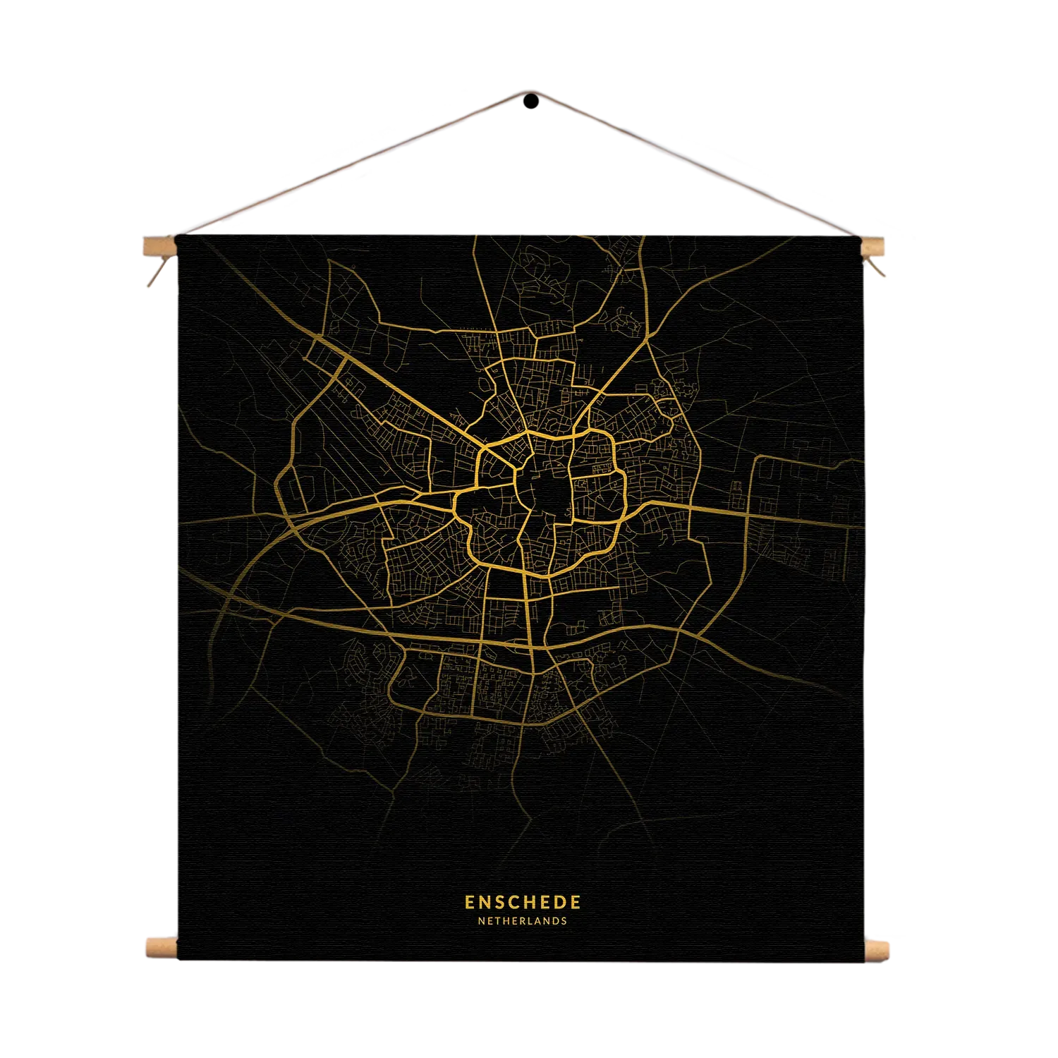 Textielposter Enschede Plattegrond Zwart Geel Vierkant Template TP Vierkant Steden 82 1