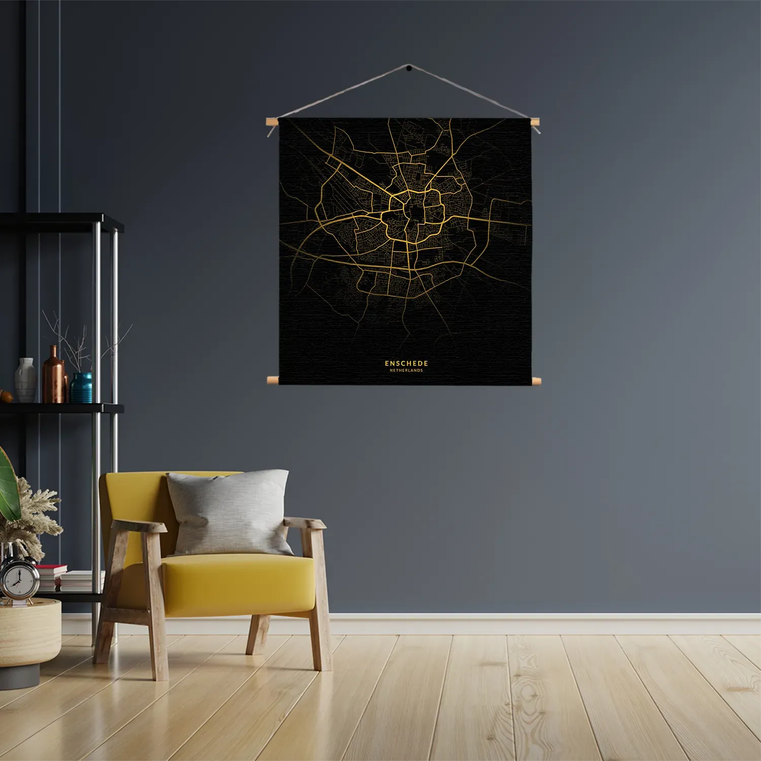 Textielposter Enschede Plattegrond Zwart Geel Vierkant Template TP Vierkant Steden 82 3