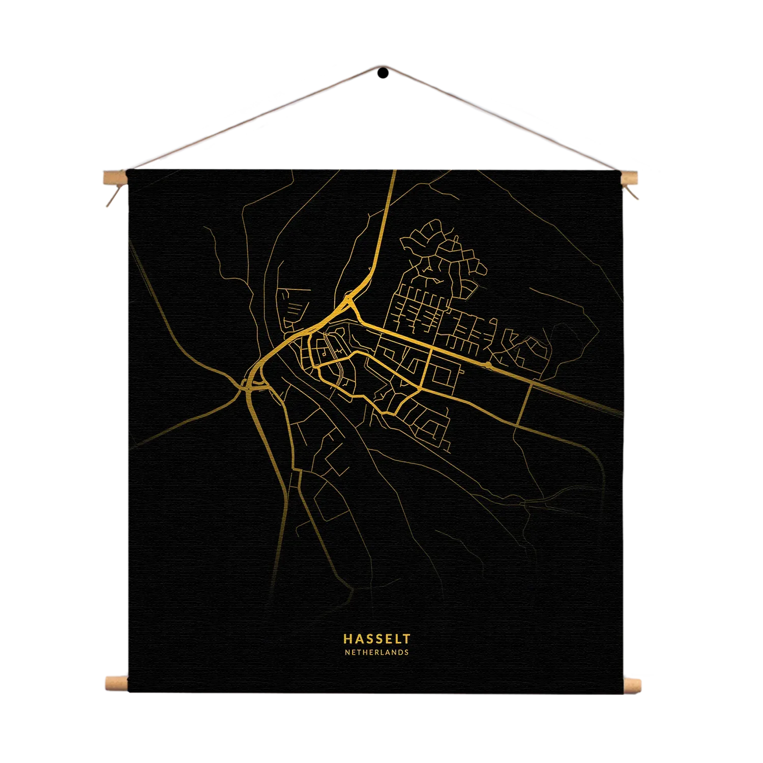 Textielposter Hasselt Plattegrond Zwart Geel Vierkant Template TP Vierkant Steden 85 1
