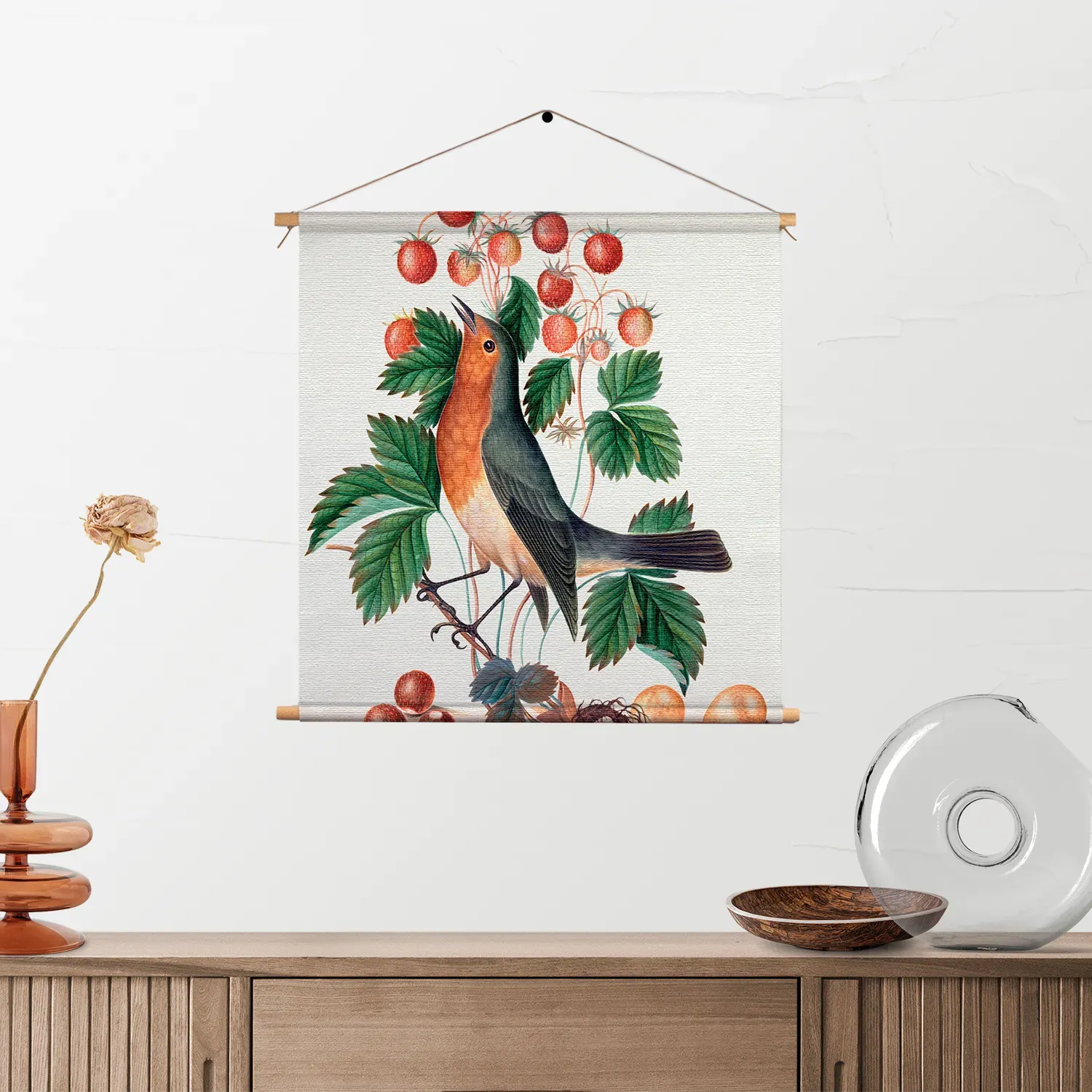 Textielposter Prent Natuur Vogel en Bloemen 11 Vierkant Template TP Vierkant Vintage 11 2
