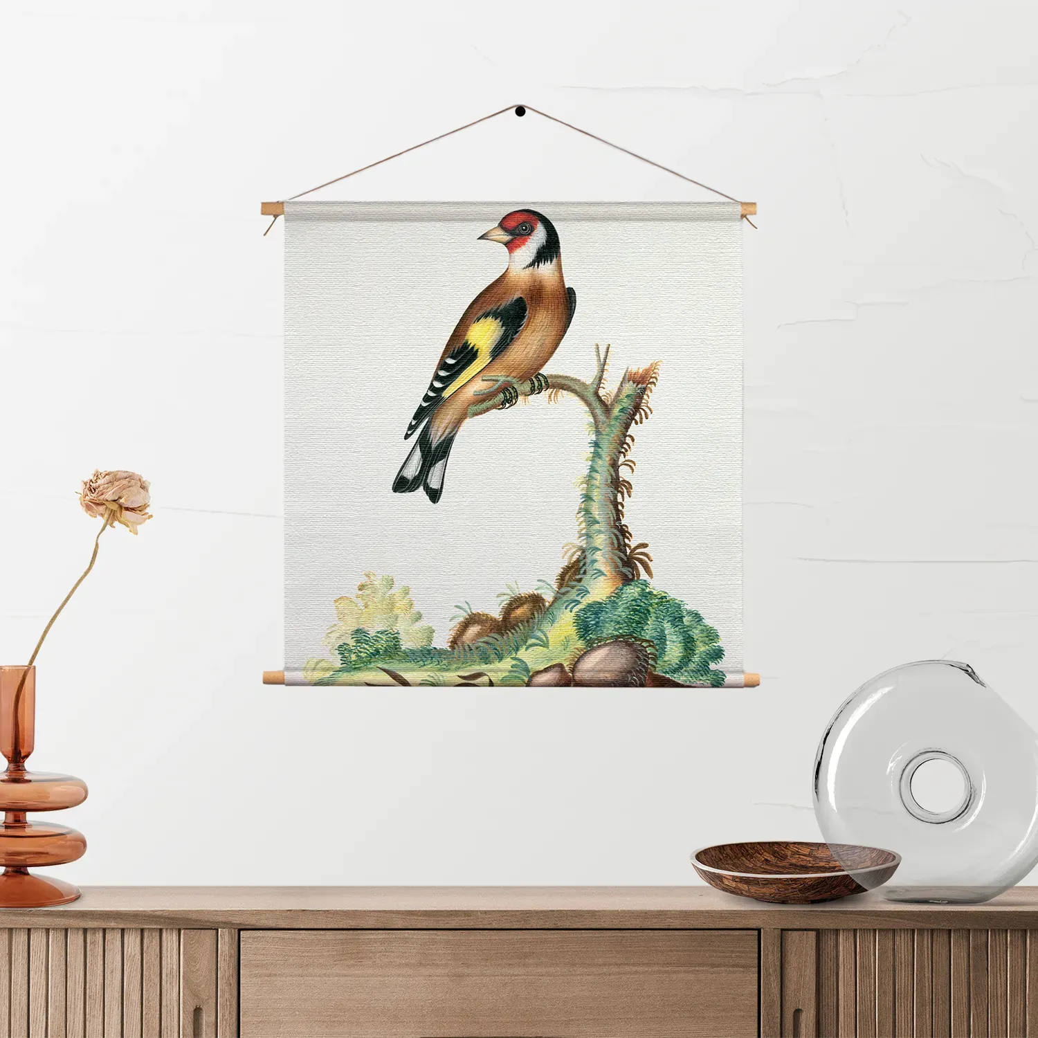 Textielposter Prent Natuur Vogel en Bloemen 15 Vierkant Template TP Vierkant Vintage 15 2