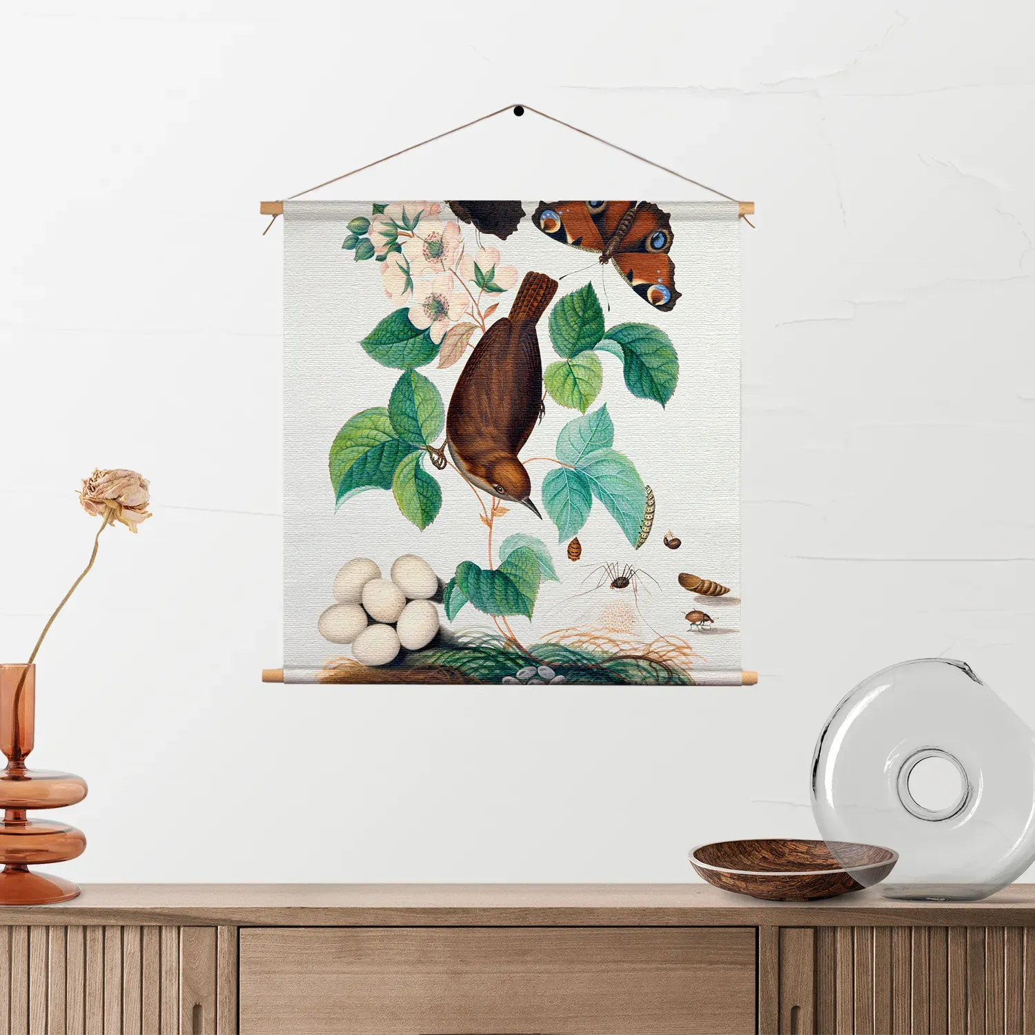 Textielposter Prent Natuur Vogel en Bloemen 03 Vierkant Template TP Vierkant Vintage 3 2