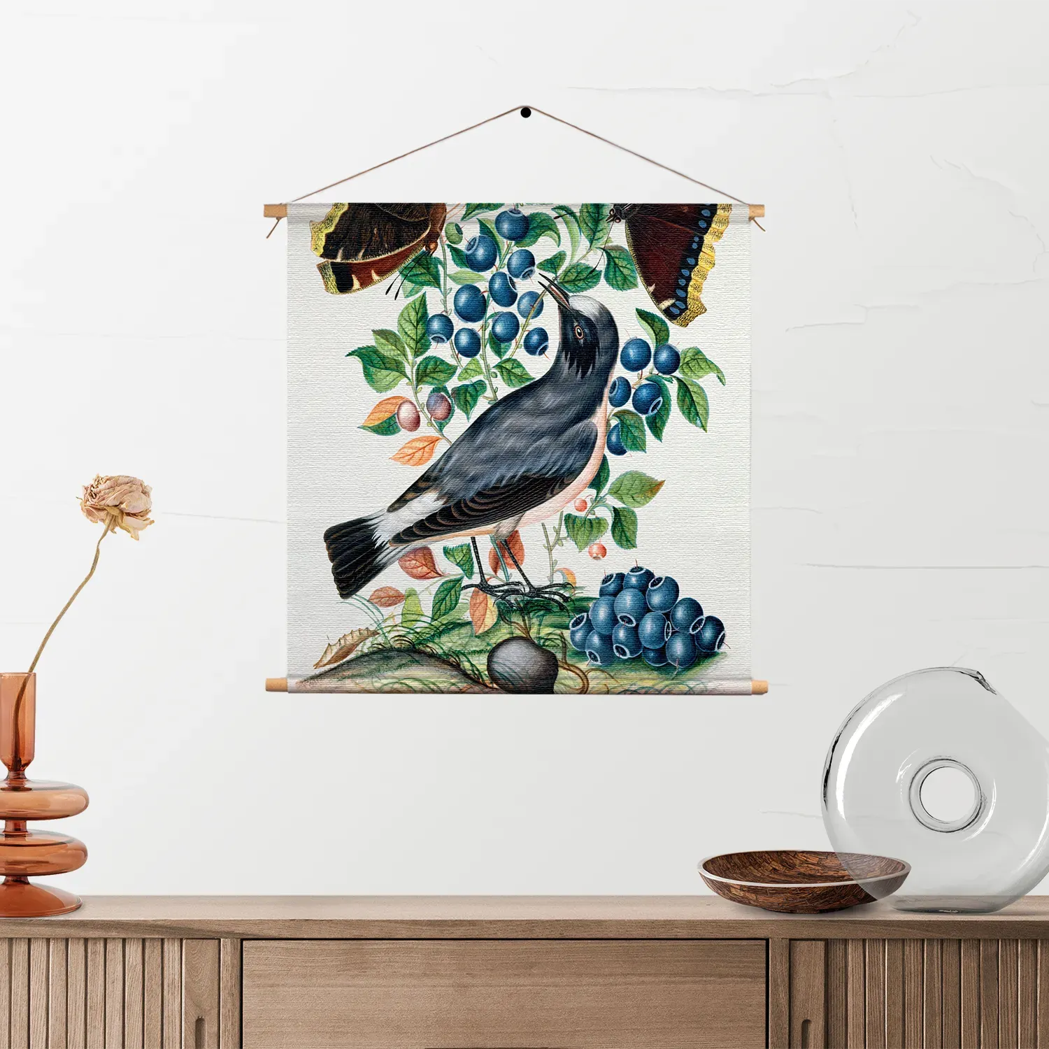 Textielposter Prent Natuur Vogel en Bloemen 06 Vierkant Template TP Vierkant Vintage 6 2