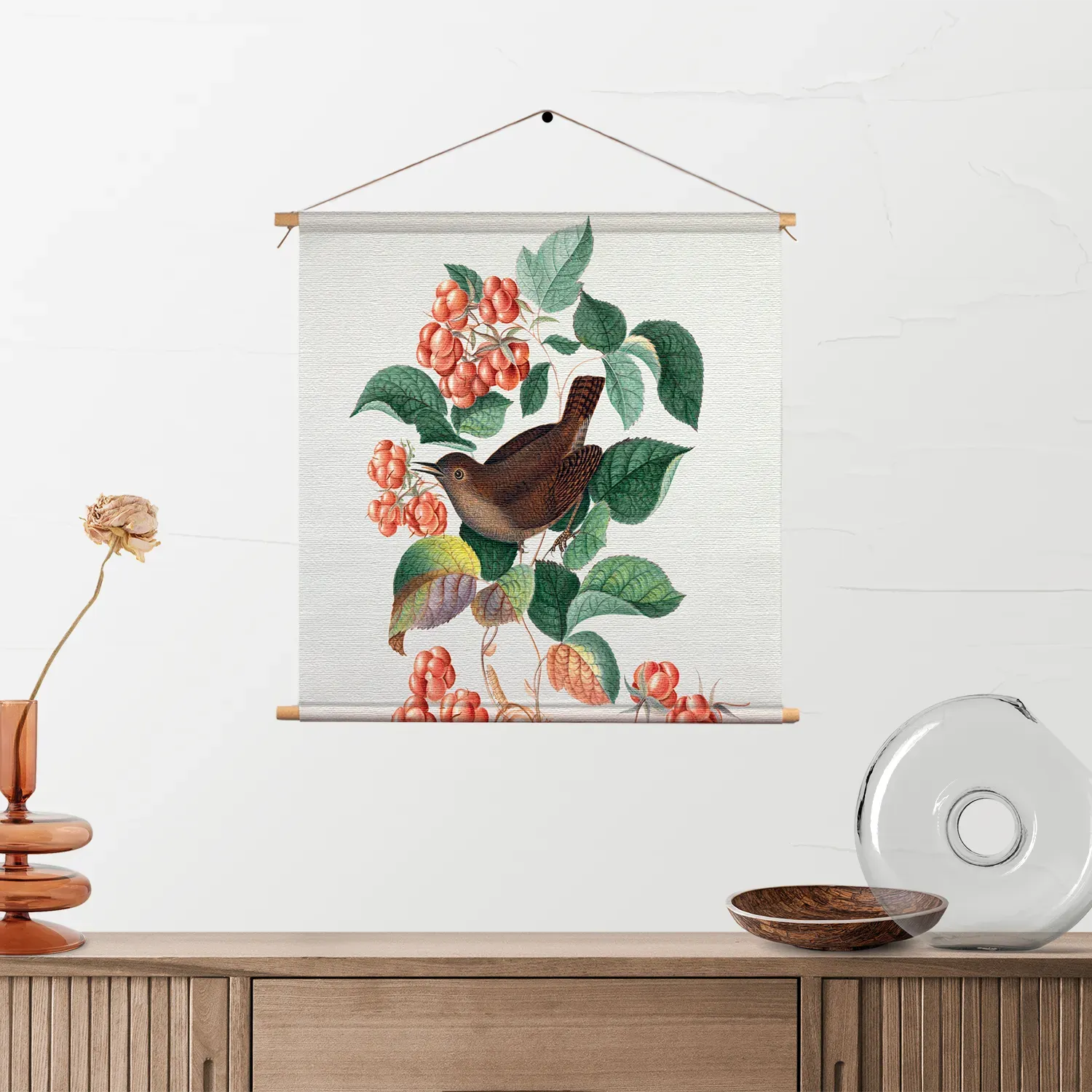 Textielposter Prent Natuur Vogel en Bloemen 08 Vierkant Template TP Vierkant Vintage 8 2