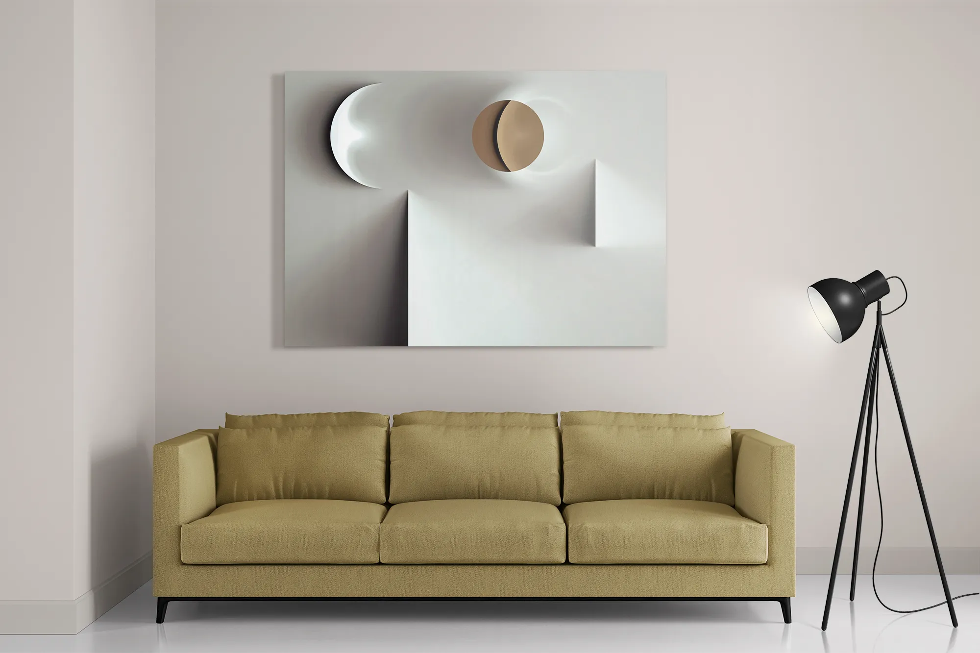 Schilderij Scandinavisch Wit met Goudkleurig Element Rechthoek Horizontaal Template DB 50 70 Horizontaal Abstract 01 2