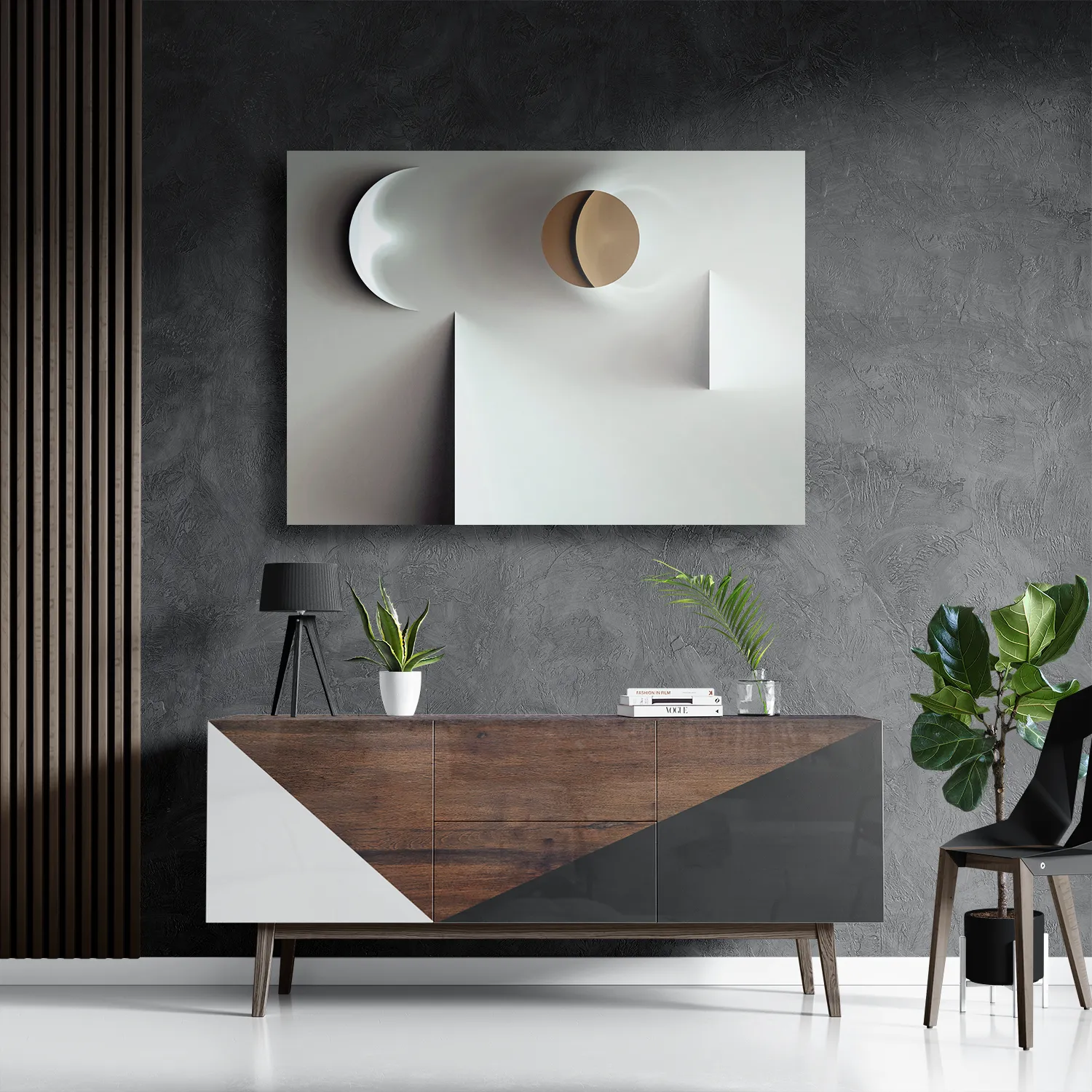 Schilderij Scandinavisch Wit met Goudkleurig Element Rechthoek Horizontaal Template DB 50 70 Horizontaal Abstract 01 3