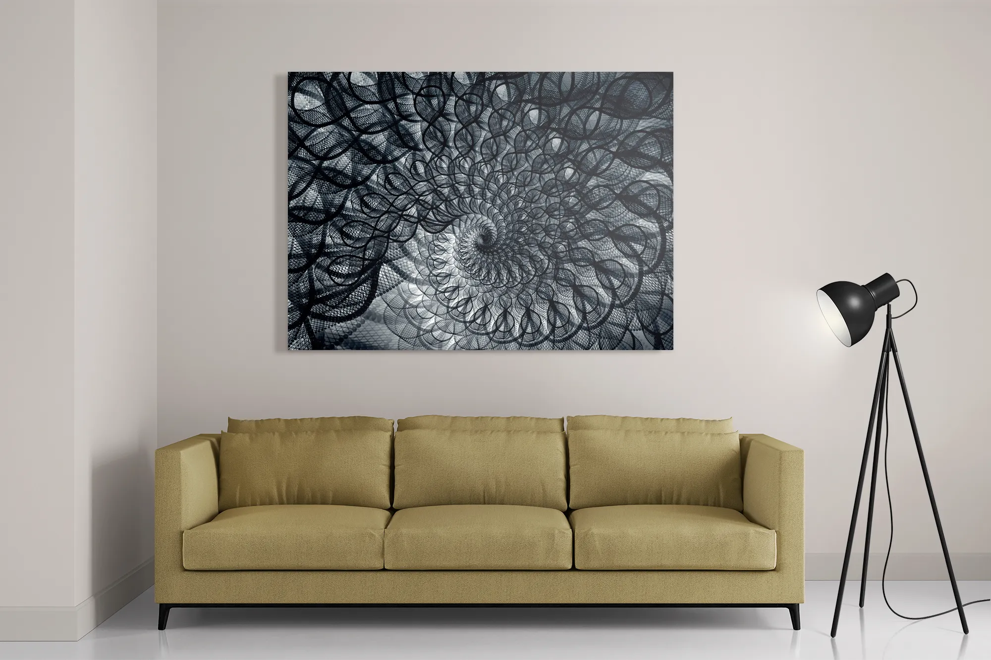 Schilderij Zwart Witte Spiraaltunnel Rechthoek Horizontaal Template DB 50 70 Horizontaal Abstract 107 2