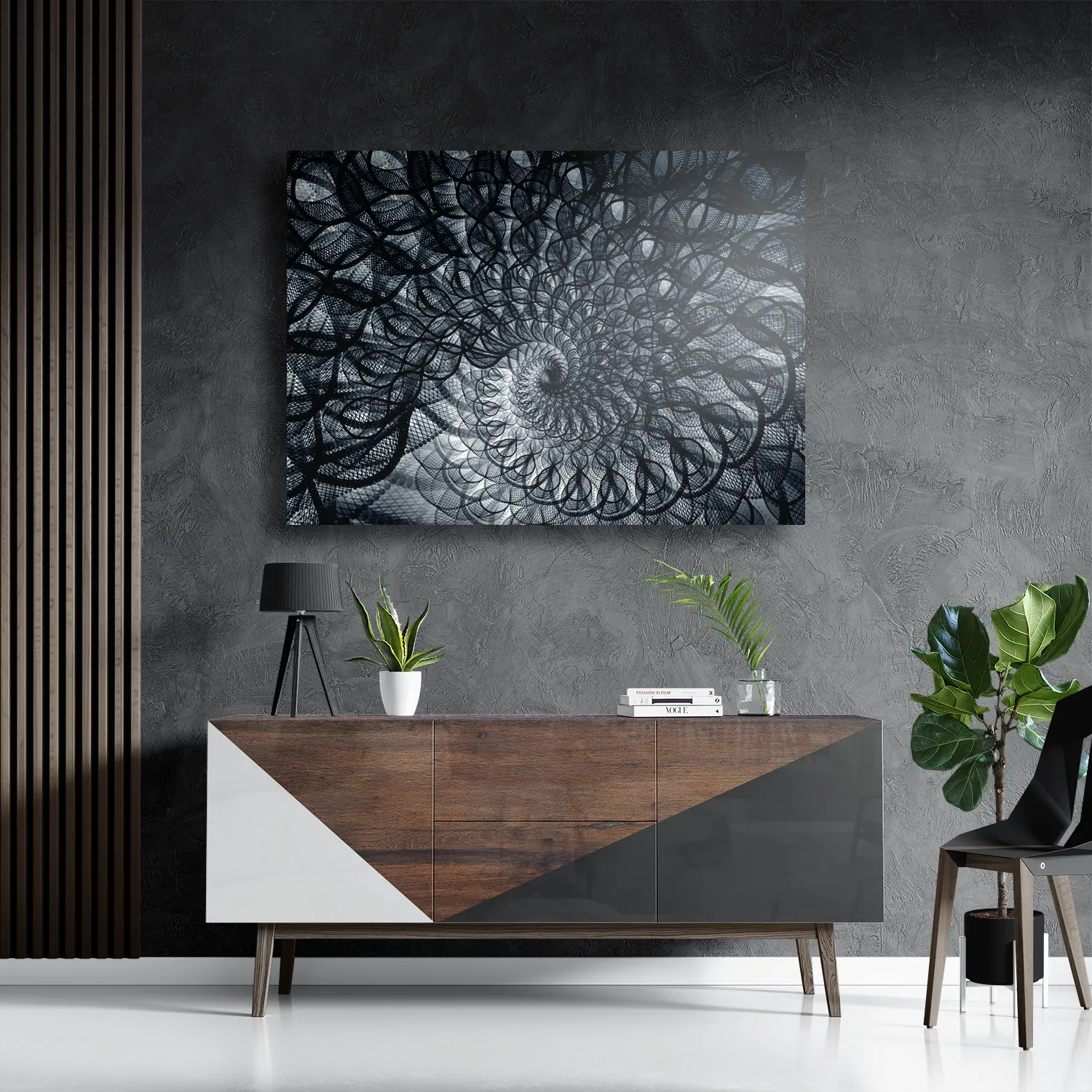 Schilderij Zwart Witte Spiraaltunnel Rechthoek Horizontaal Template DB 50 70 Horizontaal Abstract 107 3