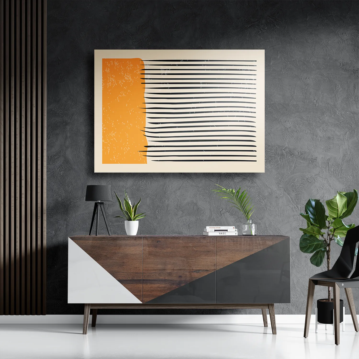 Schilderij Scandinavisch Oranje Zwart Rechthoek Horizontaal Template DB 50 70 Horizontaal Abstract 115 3