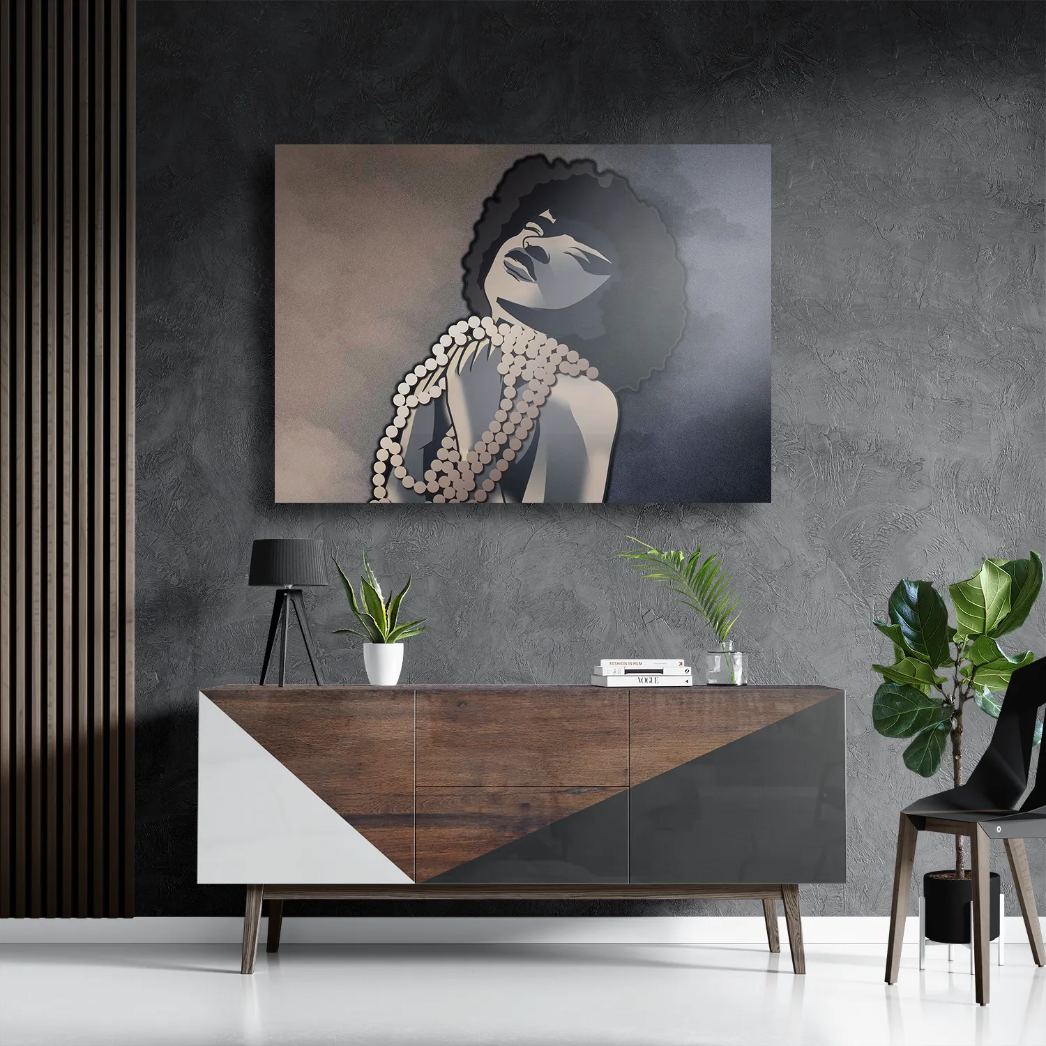 Schilderij Afrikaanse Vrouw met Parelketting Kunst Rechthoek Horizontaal Template DB 50 70 Horizontaal Abstract 119 3