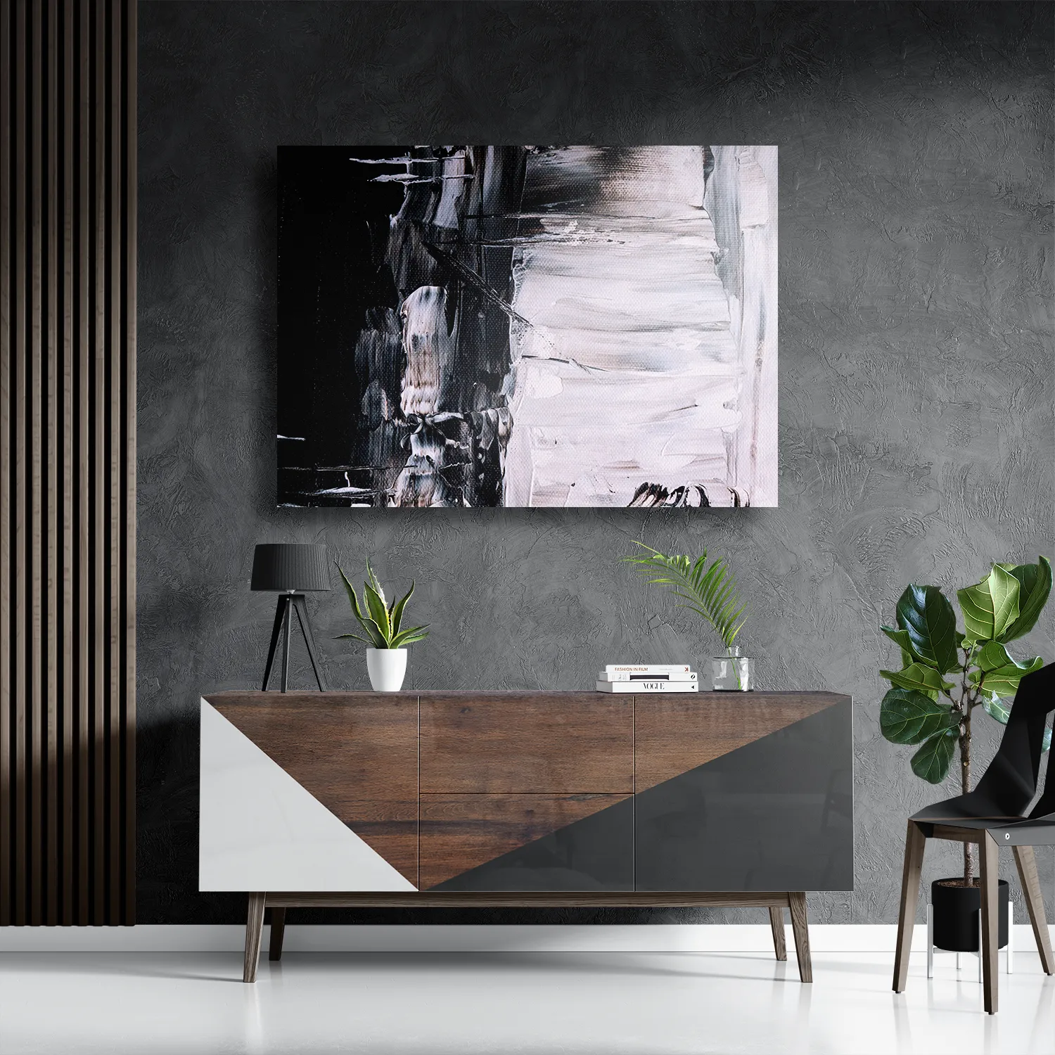 Schilderij Zwart wit schilderwerk Rechthoek Horizontaal Template DB 50 70 Horizontaal Abstract 17 3