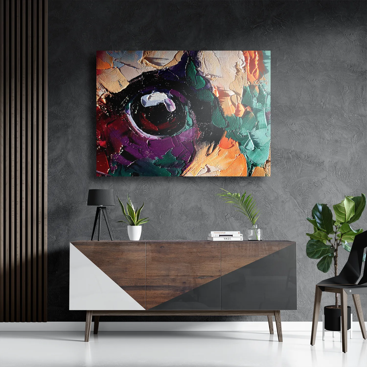 Schilderij Geschilderde Dierenkop in Kleur Rechthoek Horizontaal Template DB 50 70 Horizontaal Abstract 42 3