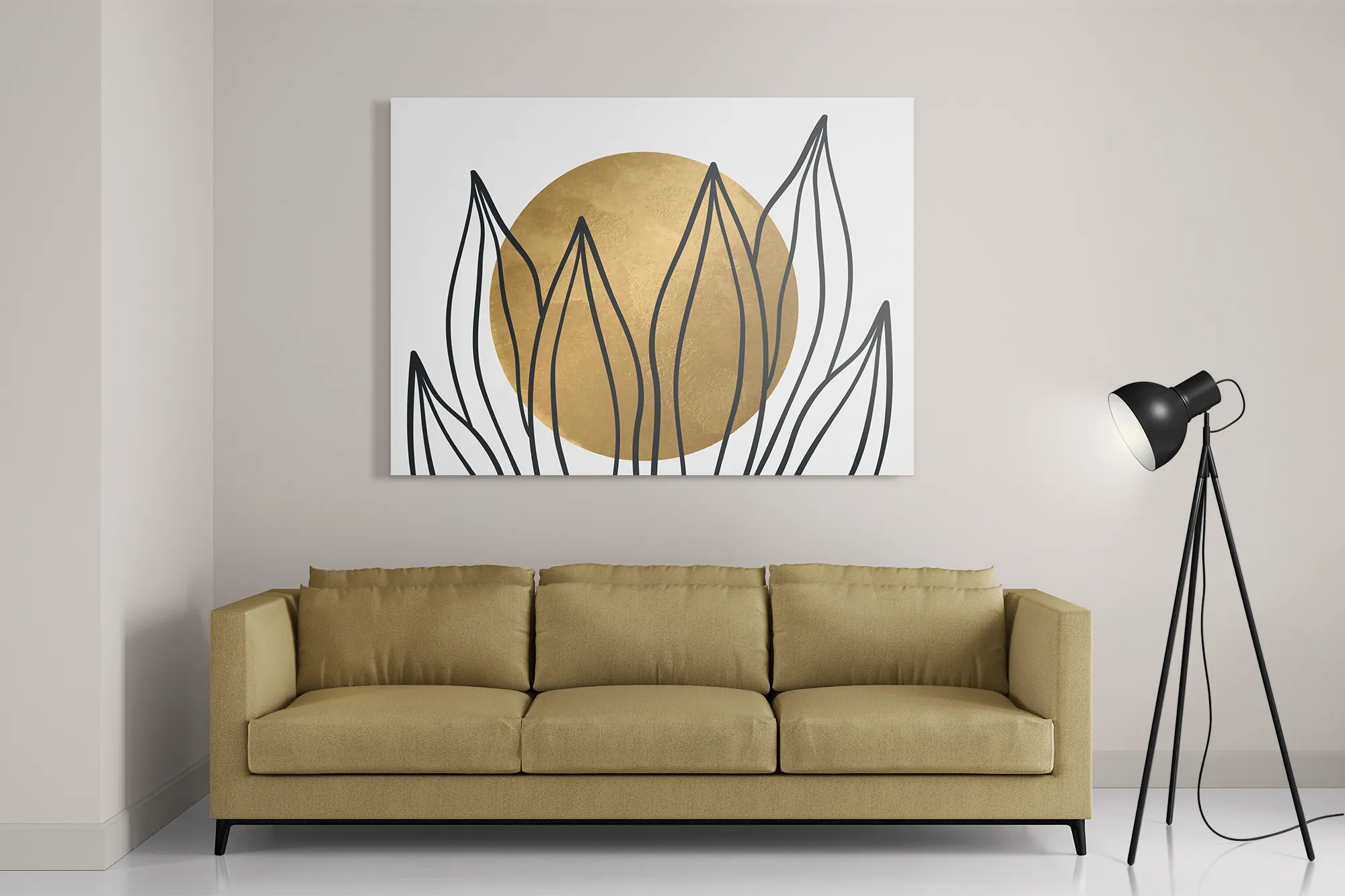 Schilderij Scandinavisch Design Plant met Goud Element 01 Rechthoek Horizontaal Template DB 50 70 Horizontaal Abstract 72 2