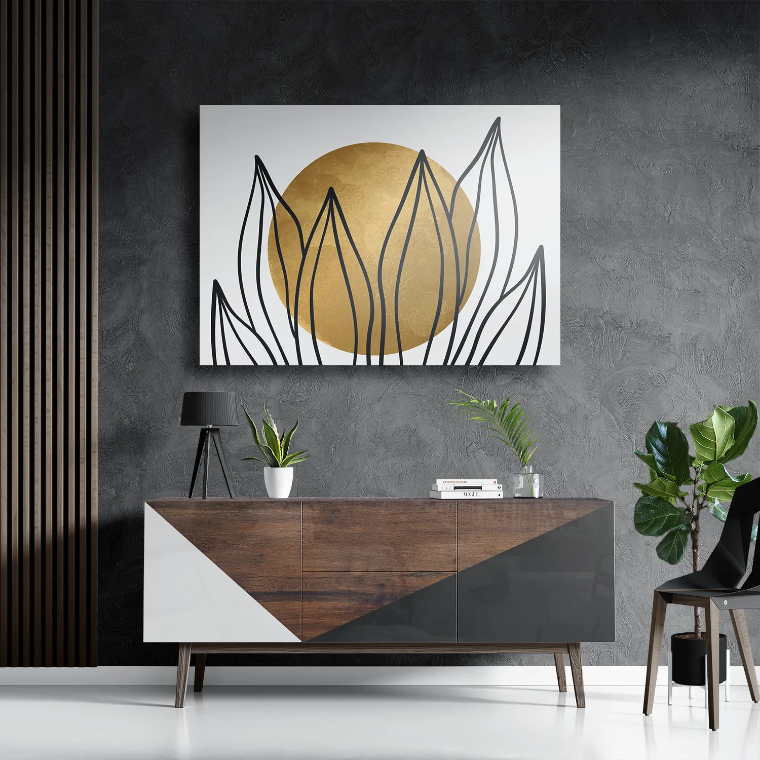 Schilderij Scandinavisch Design Plant met Goud Element 01 Rechthoek Horizontaal Template DB 50 70 Horizontaal Abstract 72 3