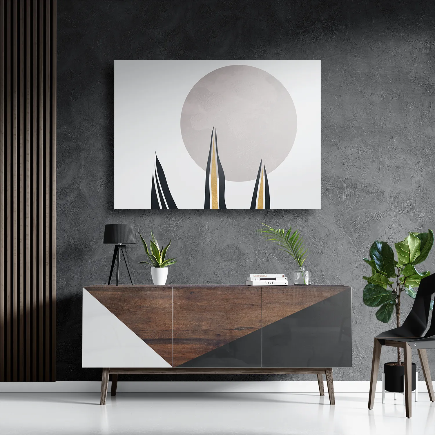 Schilderij Blad met Goud en Zilvere Elementen Rechthoek Horizontaal Template DB 50 70 Horizontaal Abstract 78 3