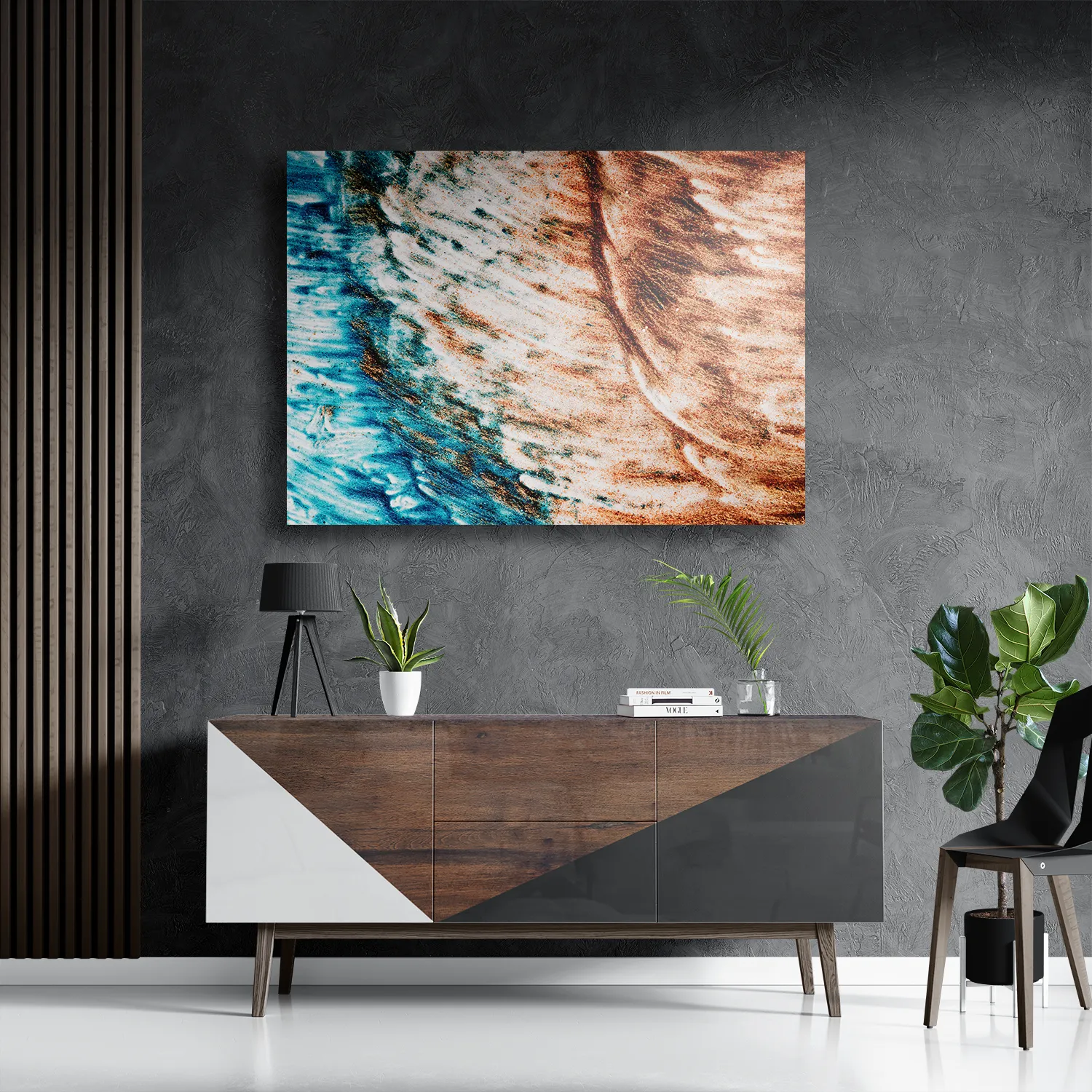 Schilderij Kunst Oranje blauw Rechthoek Horizontaal Template DB 50 70 Horizontaal Abstract 93 3