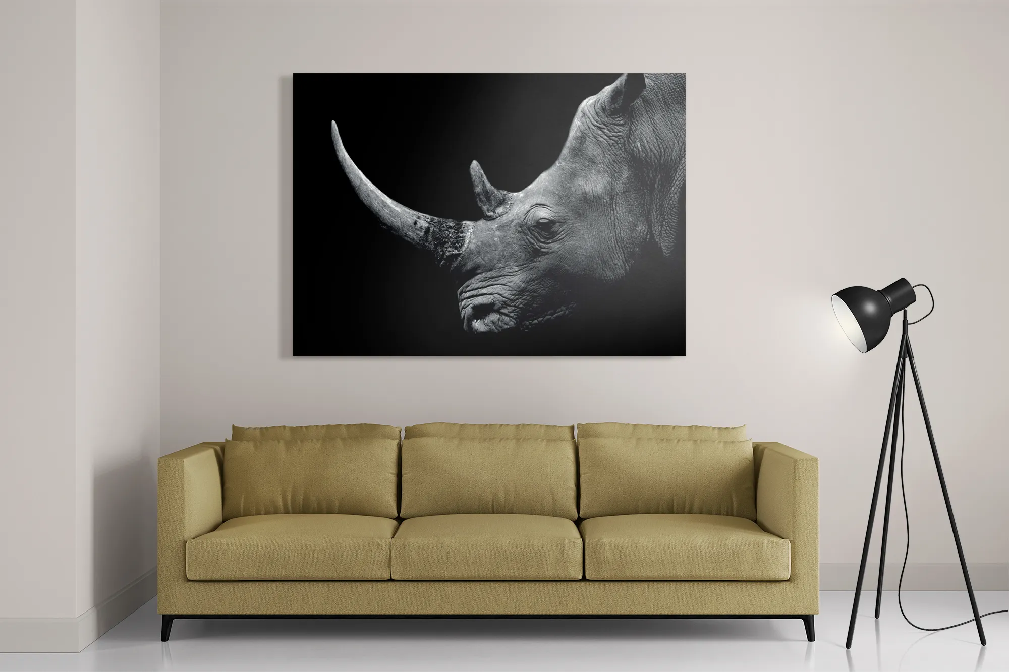 Schilderij Neushoorn Zwart Wit Rechthoek Horizontaal Template DB 50 70 Horizontaal Dieren 1 2
