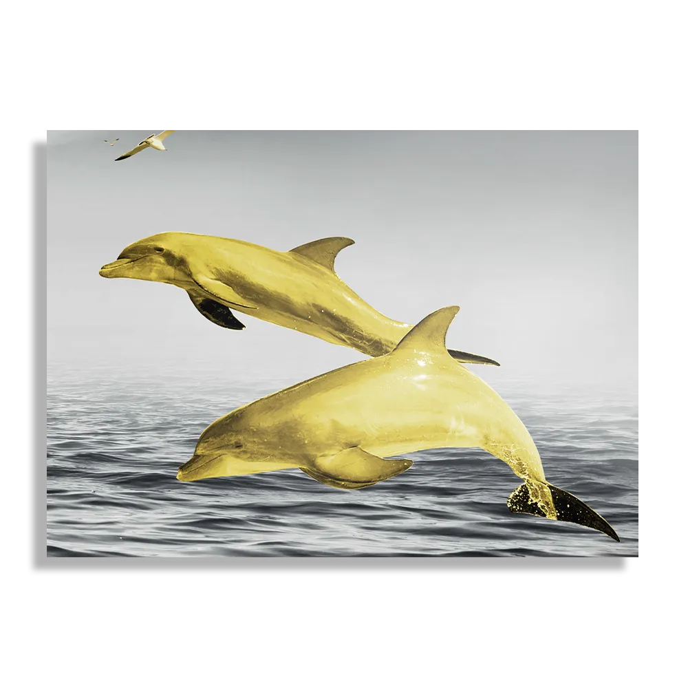 Schilderij Springende Dolfijnen Goud 01 Rechthoek Horizontaal Template DB 50 70 Horizontaal Dieren 2 1
