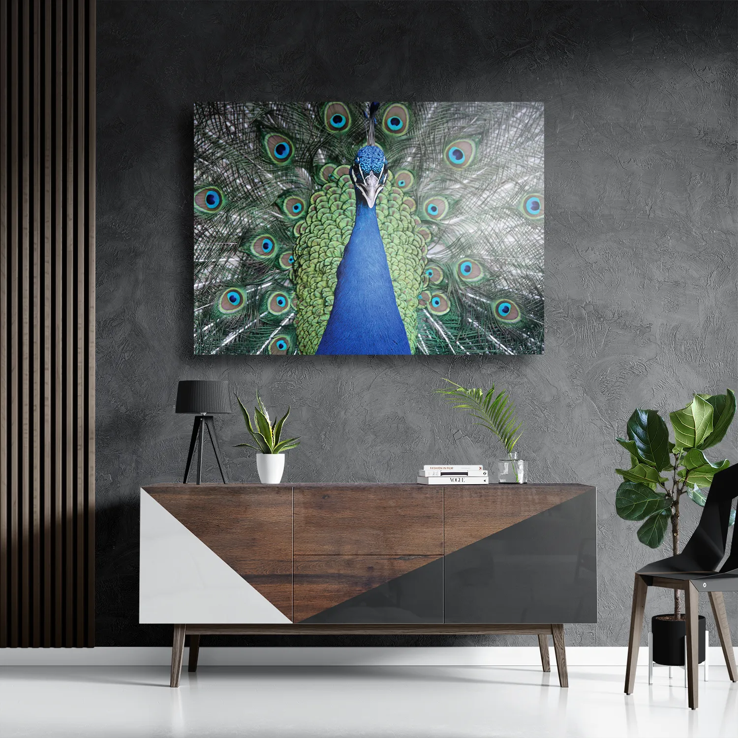 Schilderij Blauwe Pauw Met Groene Verem Rechthoek Horizontaal Template DB 50 70 Horizontaal Dieren 20 3