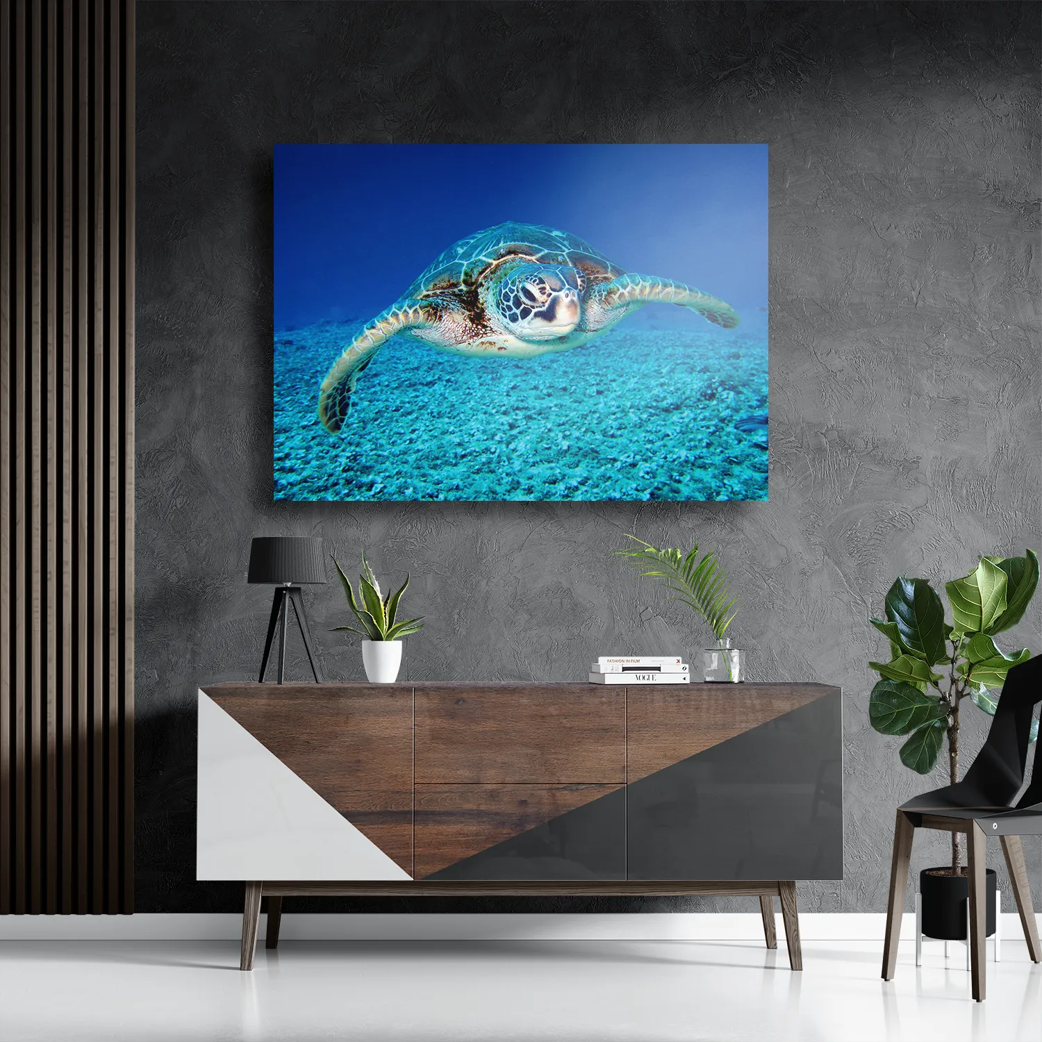 Schilderij Zeeschildpad In Helderblauw Water 01 Rechthoek Horizontaal Template DB 50 70 Horizontaal Dieren 21 3