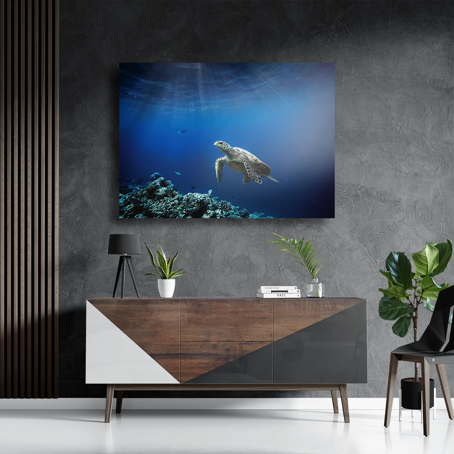 Schilderij Zeeschildpad In Helderblauw Water 03 Rechthoek Horizontaal Template DB 50 70 Horizontaal Dieren 30 3