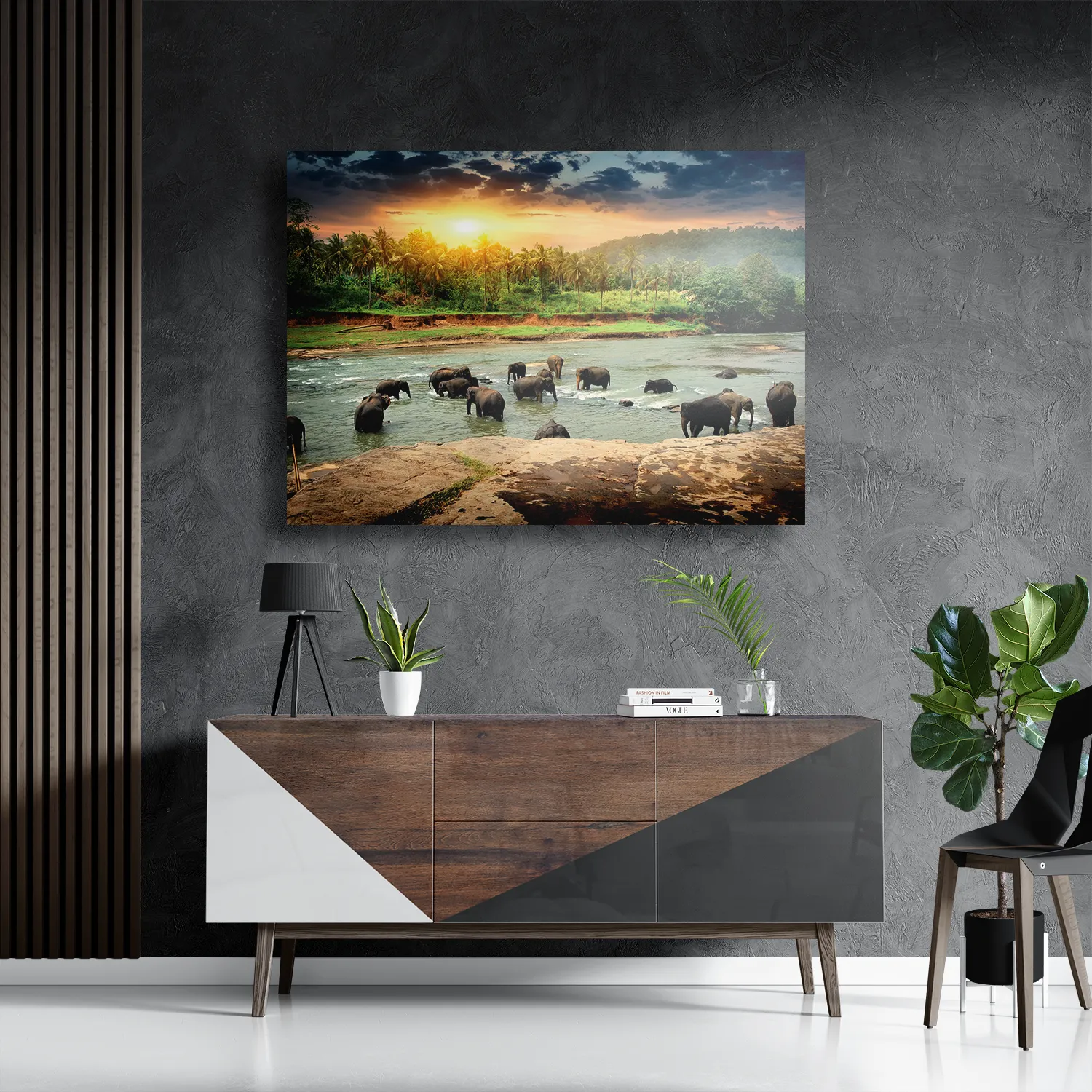 Schilderij De Rivier Olifanten Rechthoek Horizontaal Template DB 50 70 Horizontaal Dieren 39 3