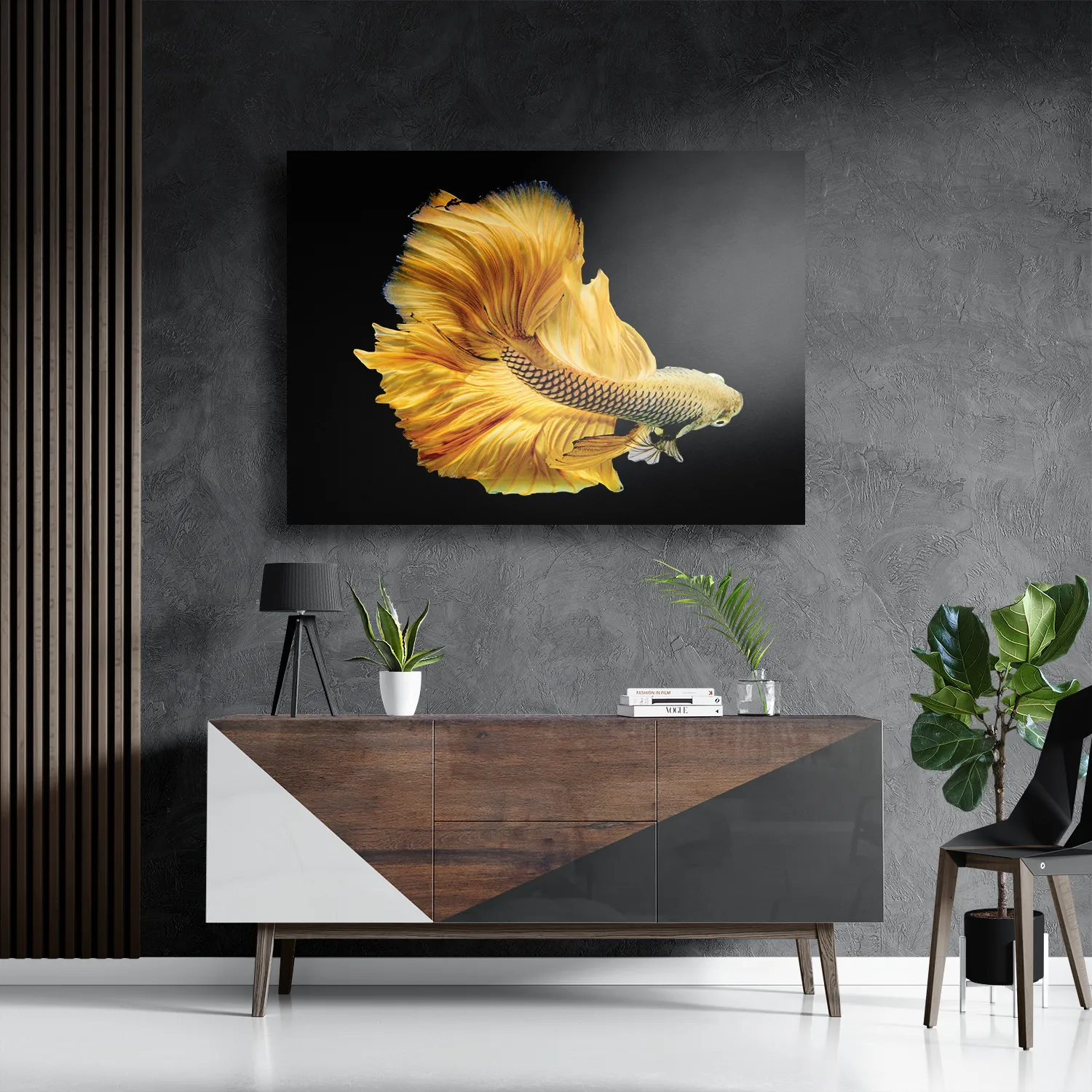 Schilderij Gele Betta Siamese Vis Rechthoek Horizontaal Template DB 50 70 Horizontaal Dieren 47 3