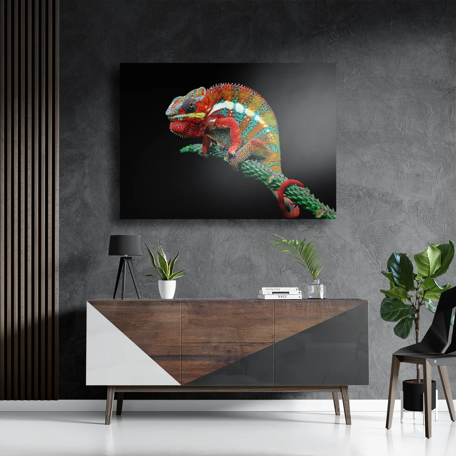 Schilderij De Kameleon Zittend Op Plant Rechthoek Horizontaal Template DB 50 70 Horizontaal Dieren 50 3