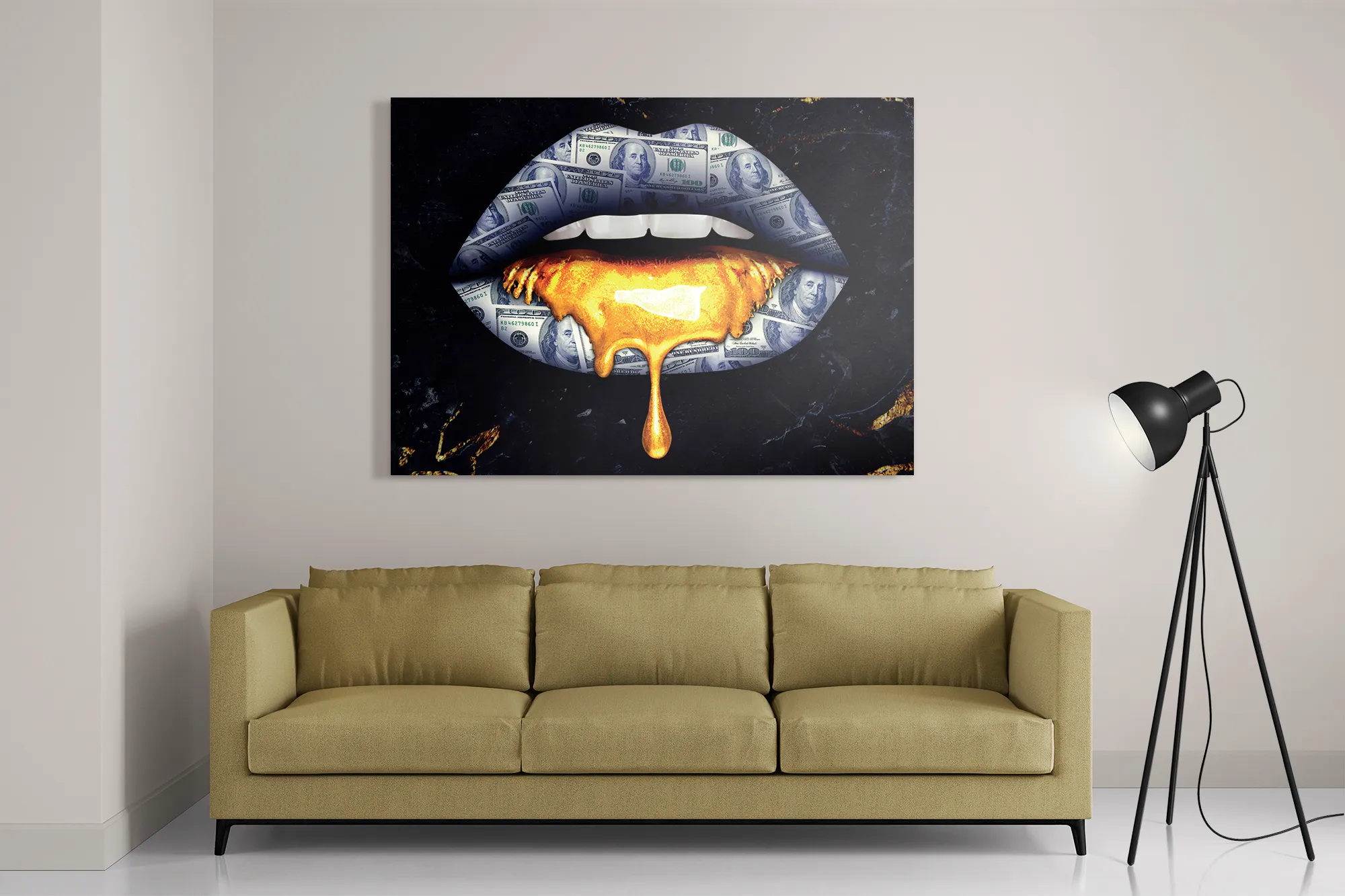 Schilderij Golden Money Lips Rechthoek Horizontaal Template DB 50 70 Horizontaal Lifestyle 5 2