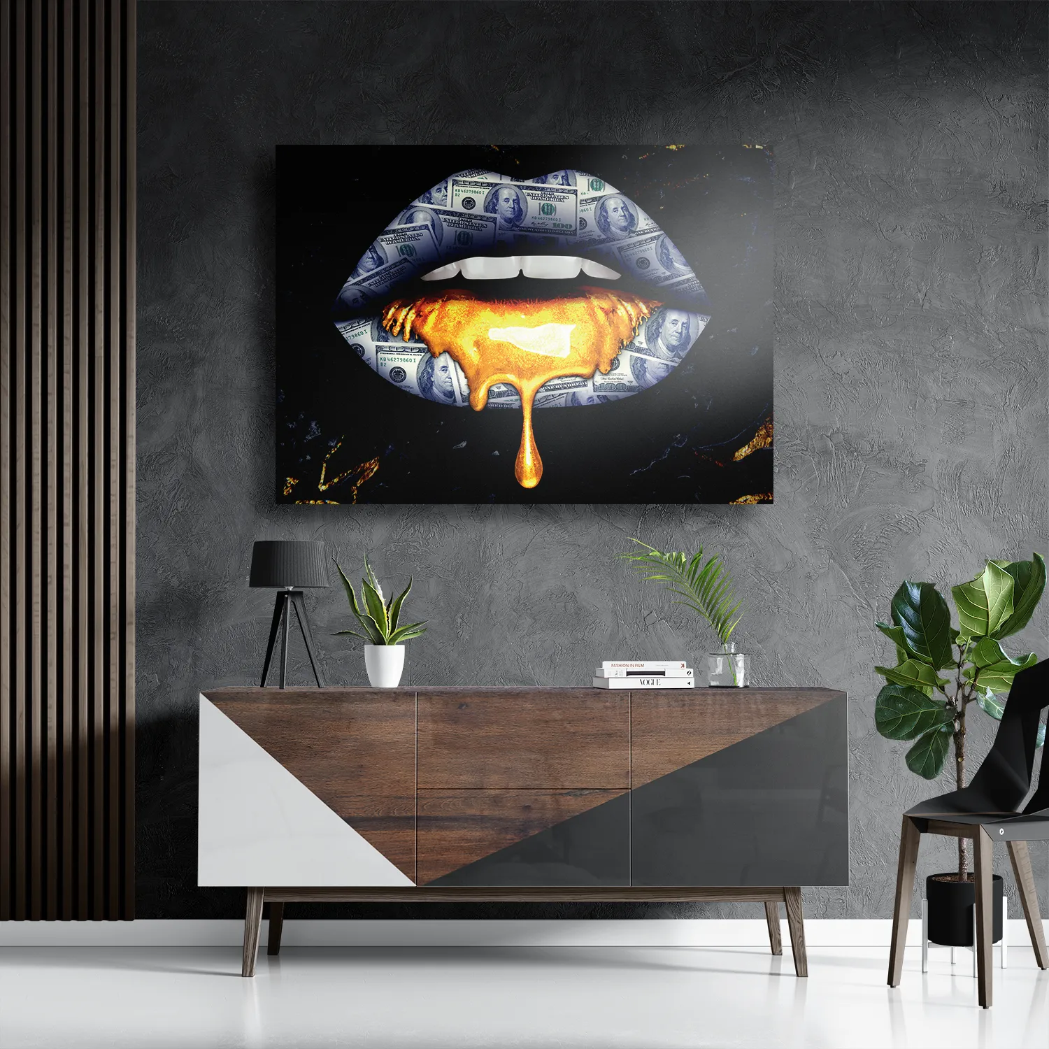 Schilderij Golden Money Lips Rechthoek Horizontaal Template DB 50 70 Horizontaal Lifestyle 5 3