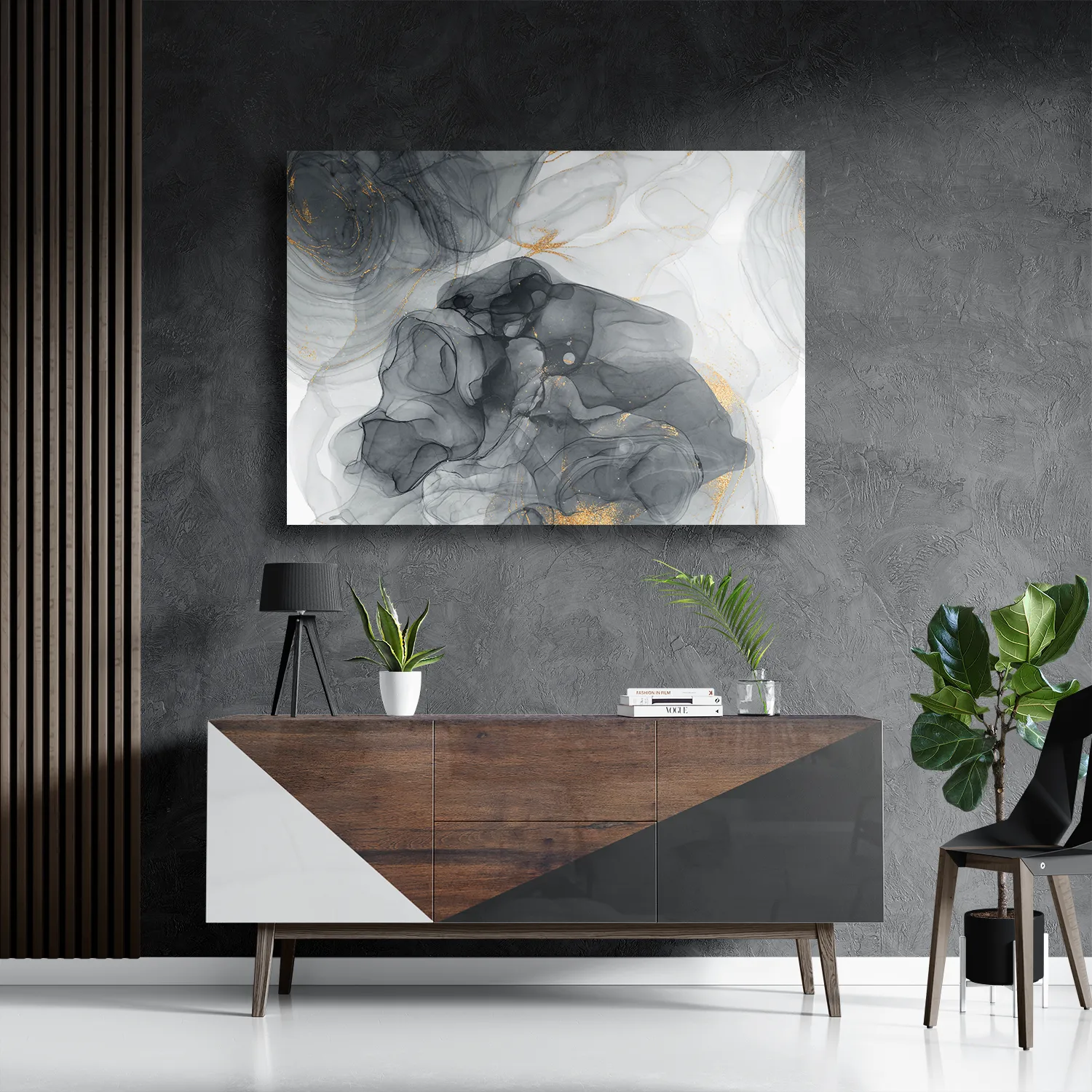 Schilderij Abstract Marmer Look Grijs met Goud 02 Rechthoek Horizontaal Template DB 50 70 Horizontaal Marmer 10 3