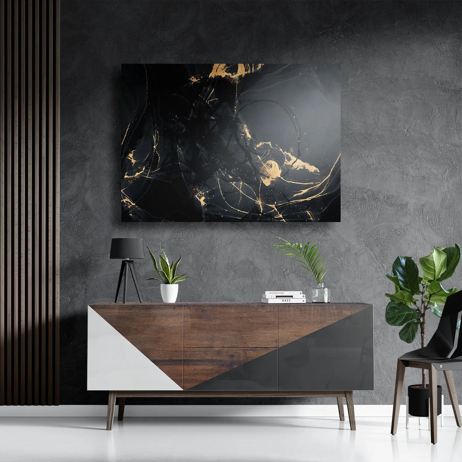 Schilderij Abstract Marmer Look Zwart met Goud 05 Rechthoek Horizontaal Template DB 50 70 Horizontaal Marmer 16 3