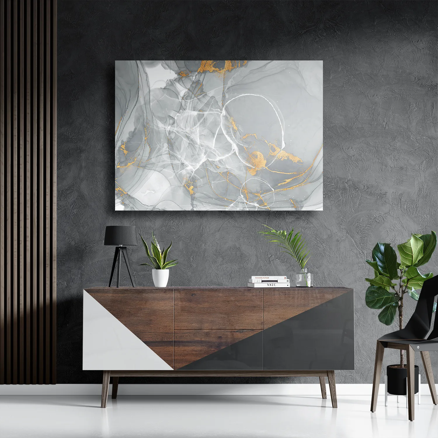 Schilderij Abstract Marmer Look Grijs met Goud 06 Rechthoek Horizontaal Template DB 50 70 Horizontaal Marmer 17 3