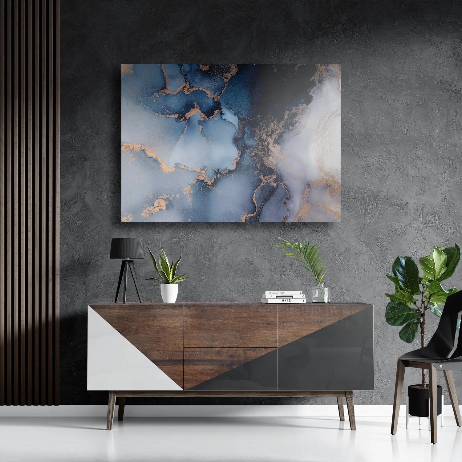 Schilderij Marmer Look Chique Donker Blauwtinten met Goud 03 Rechthoek Horizontaal Template DB 50 70 Horizontaal Marmer 32 3