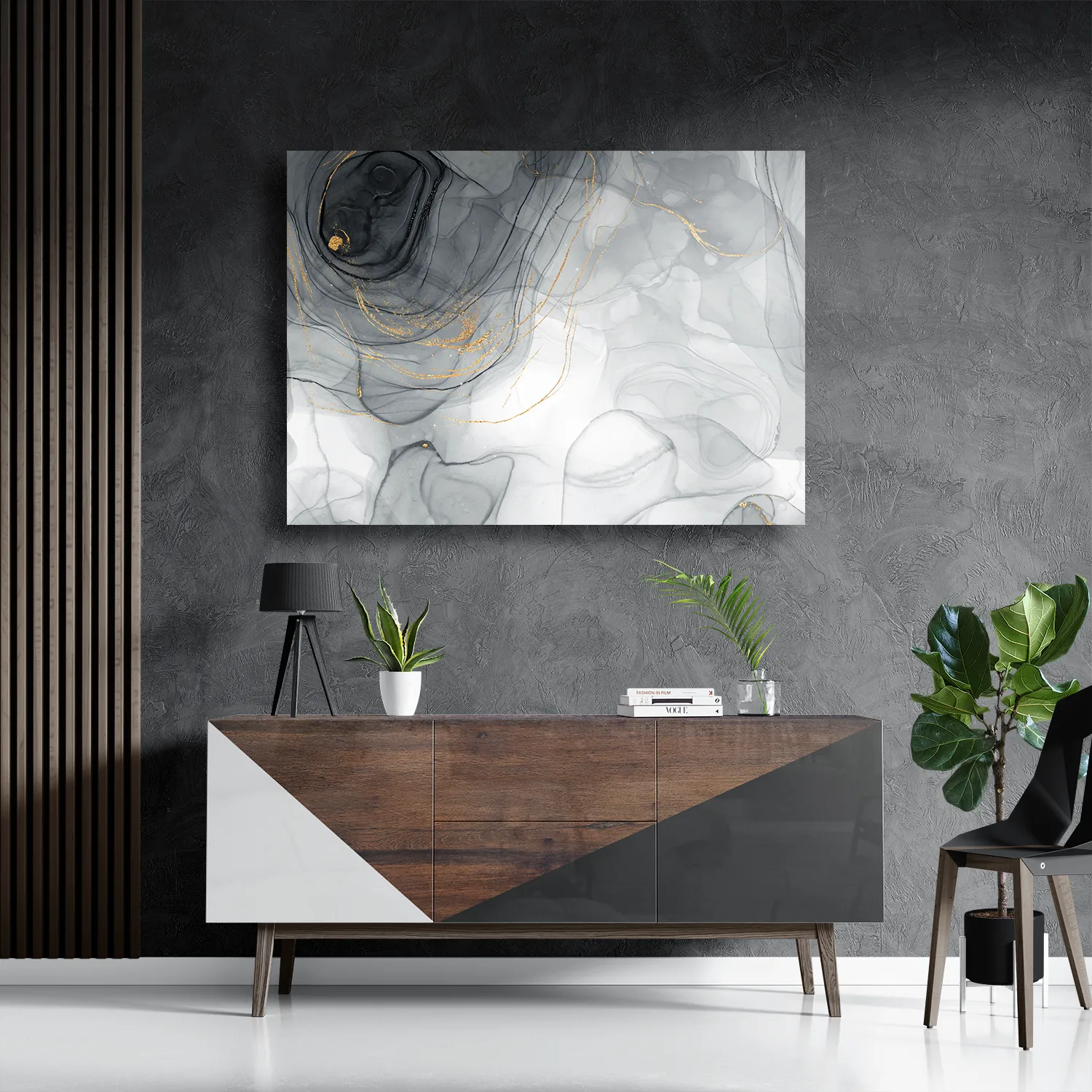 Schilderij Abstract Marmer Look Grijs met Goud 01 Rechthoek Horizontaal Template DB 50 70 Horizontaal Marmer 7 3