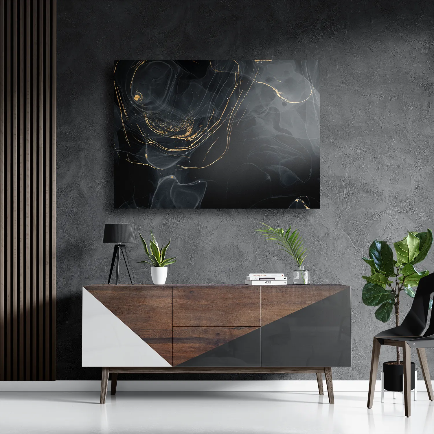 Schilderij Abstract Marmer Look Zwart met Goud 01 Rechthoek Horizontaal Template DB 50 70 Horizontaal Marmer 8 3