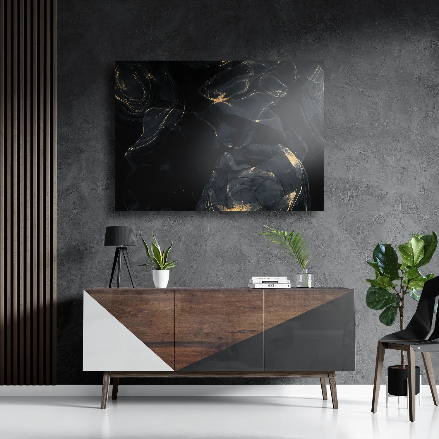 Schilderij Abstract Marmer Look Zwart met Goud 02 Rechthoek Horizontaal Template DB 50 70 Horizontaal Marmer 9 3