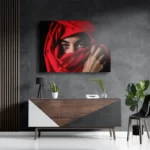 Schilderij Jonge Arabische Vrouw Met Rode Hoofddoek Rechthoek Horizontaal Template DB 50 70 Horizontaal Mensen 1 3