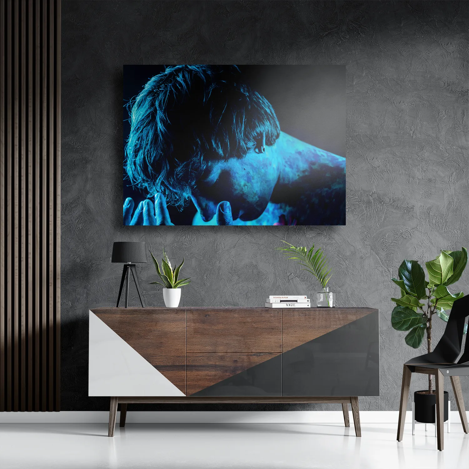 Schilderij Mystrieuze Man Blauw Rechthoek Horizontaal Template DB 50 70 Horizontaal Mensen 14 3