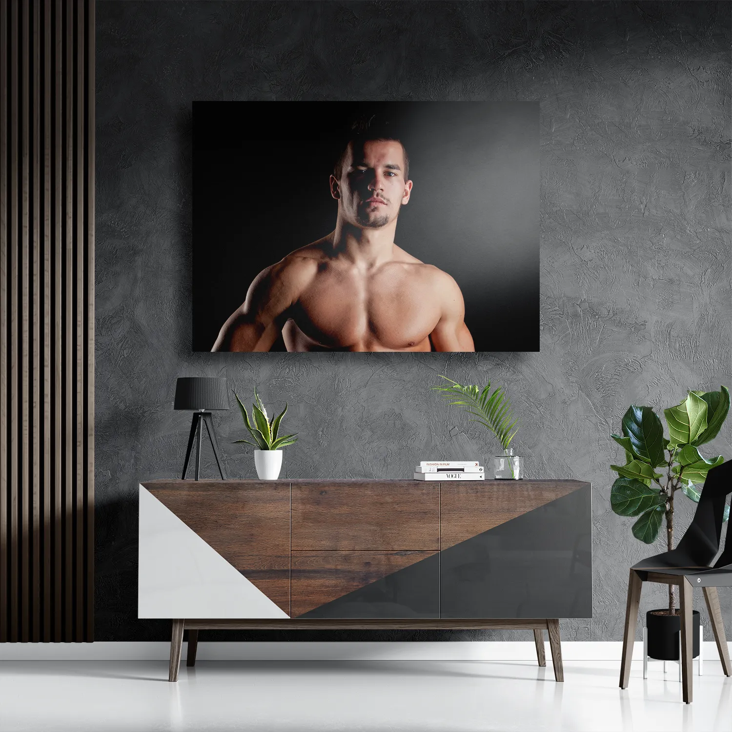 Schilderij Man Met Ontbloot Bovenlichaam Rechthoek Horizontaal Template DB 50 70 Horizontaal Mensen 29 3